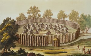 Villaggio di una tribù indigena in Florida, inciso da Gerolamo Fumagalli da John White